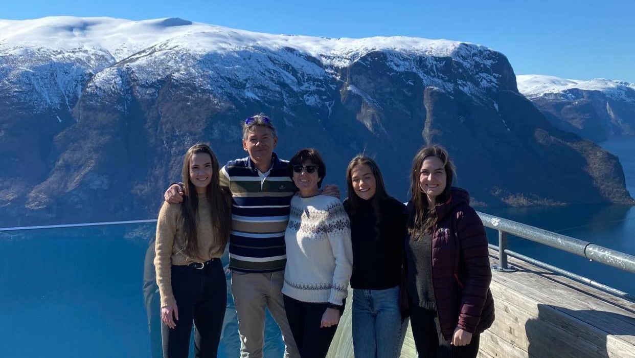 Family photo on top of Stegastein Viewpoint
