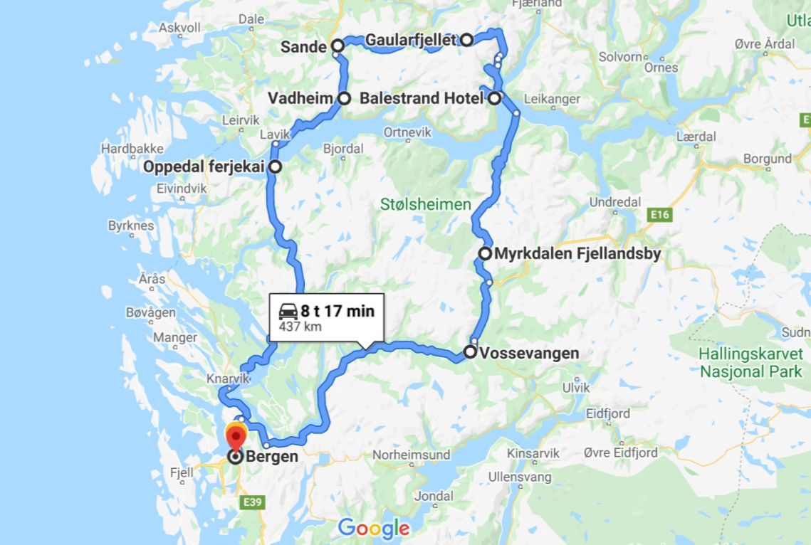 map of sognefjord tour