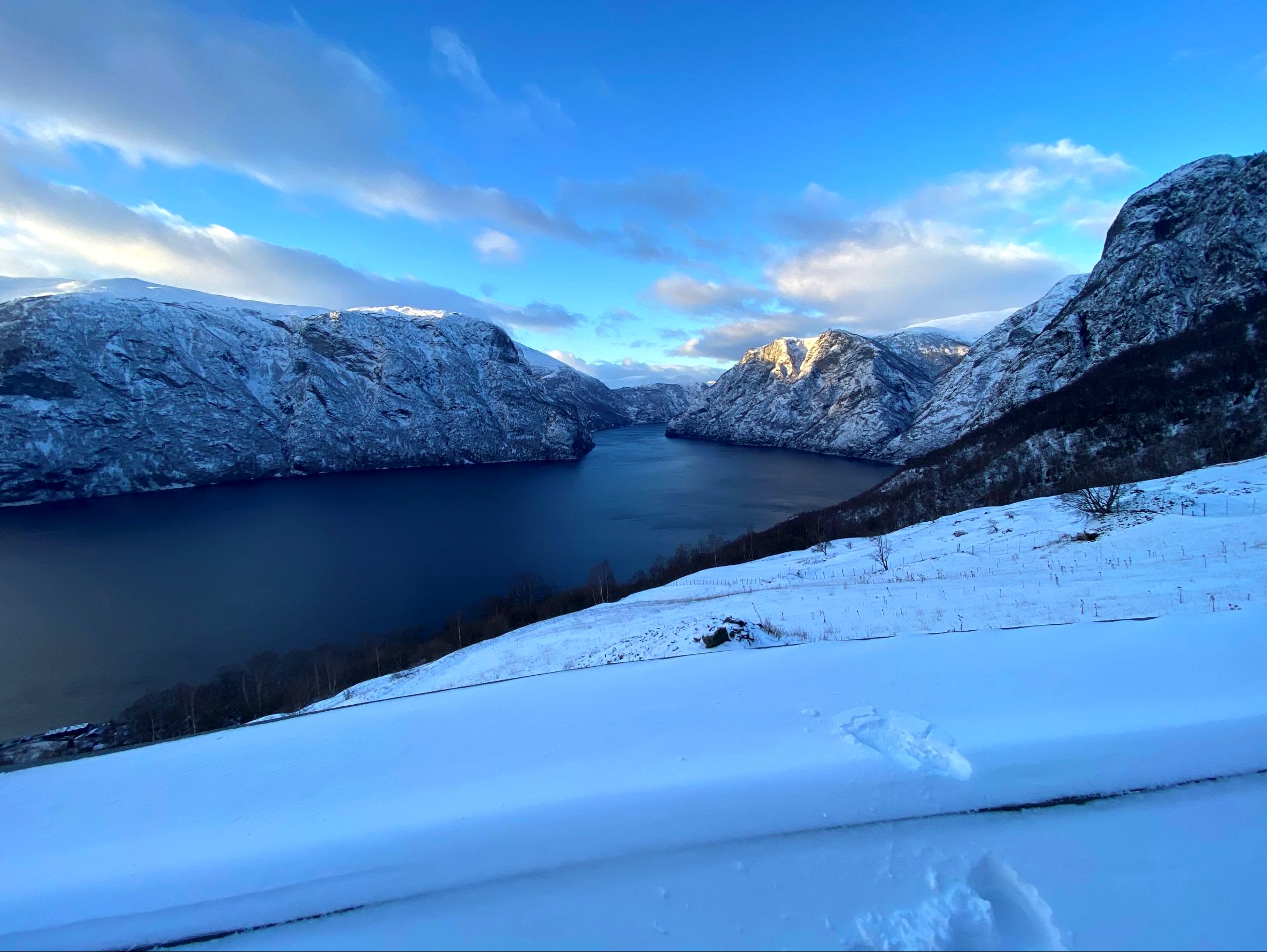 View of Nærøyfjorden in the winter